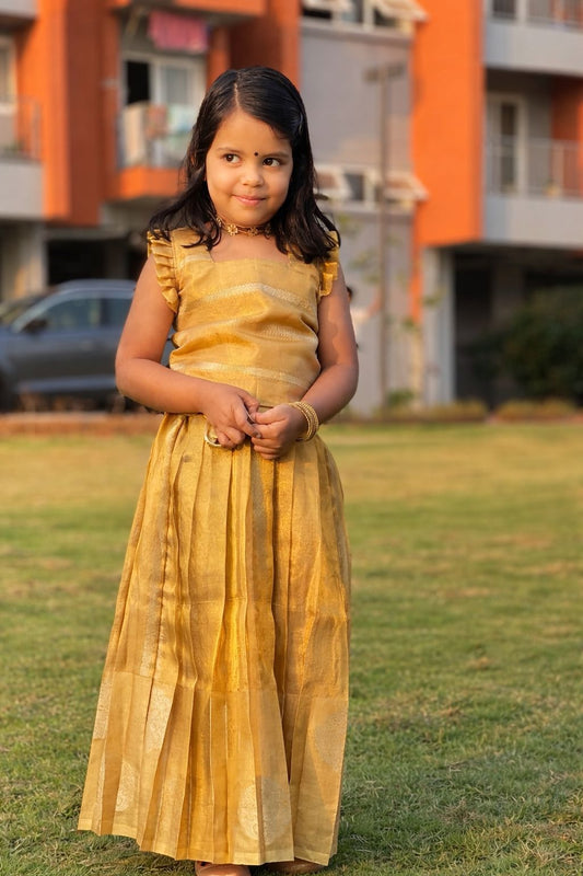 Girl's Festive Top and Skirt- Golden Copper Tissue Silk