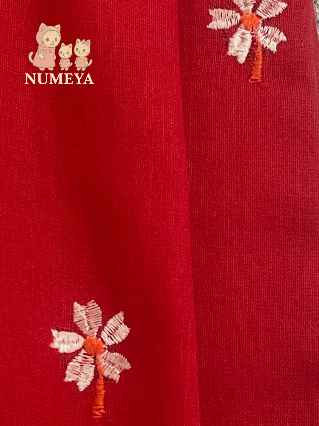 Red Khadi A-line Dress for Girls
