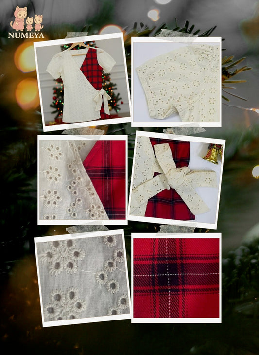 NM05 -Off-white hakoba and red-check wrap dress for Moms