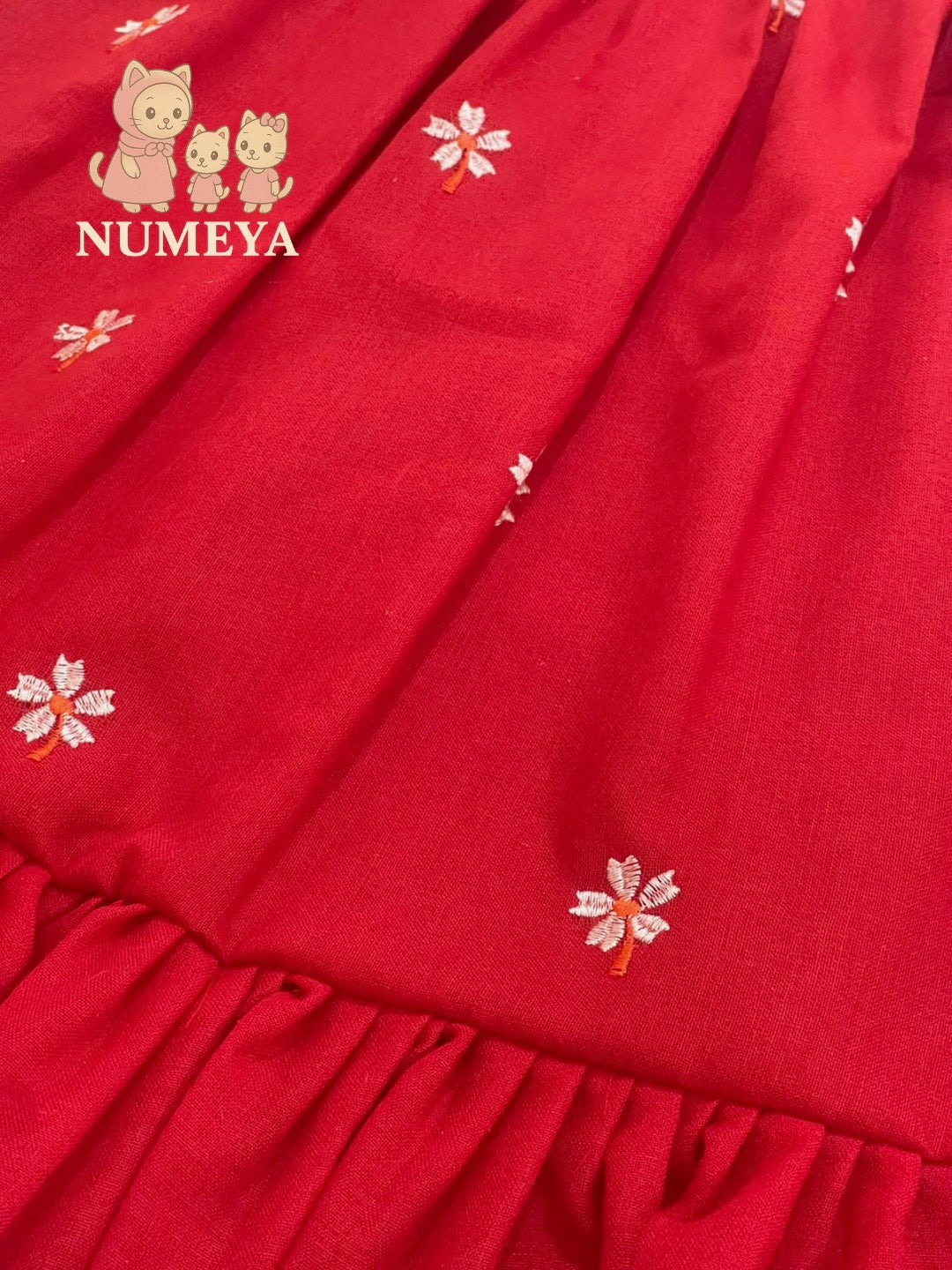 Red Khadi A-line Dress for Girls