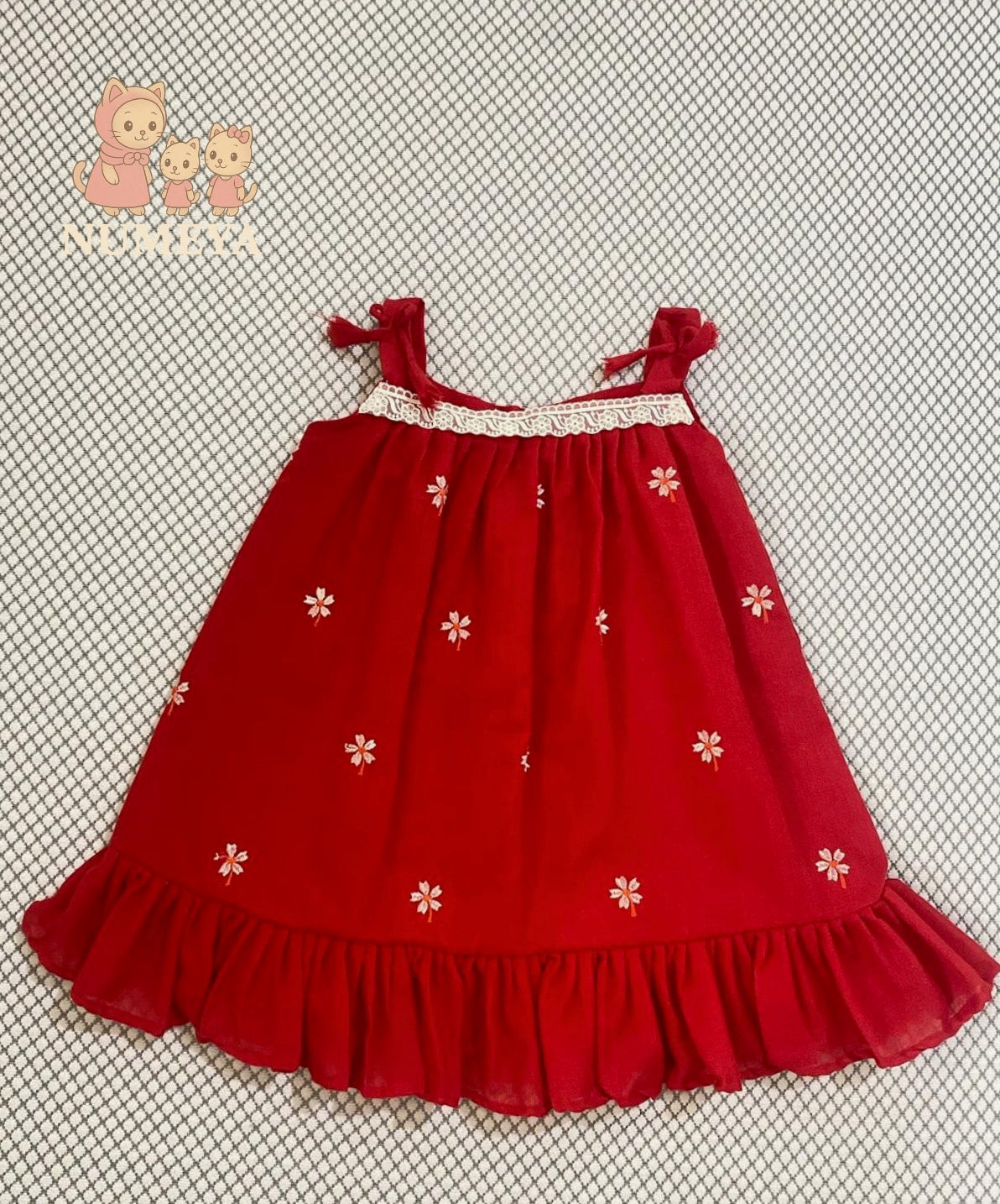 Red Khadi A-line Dress for Girls