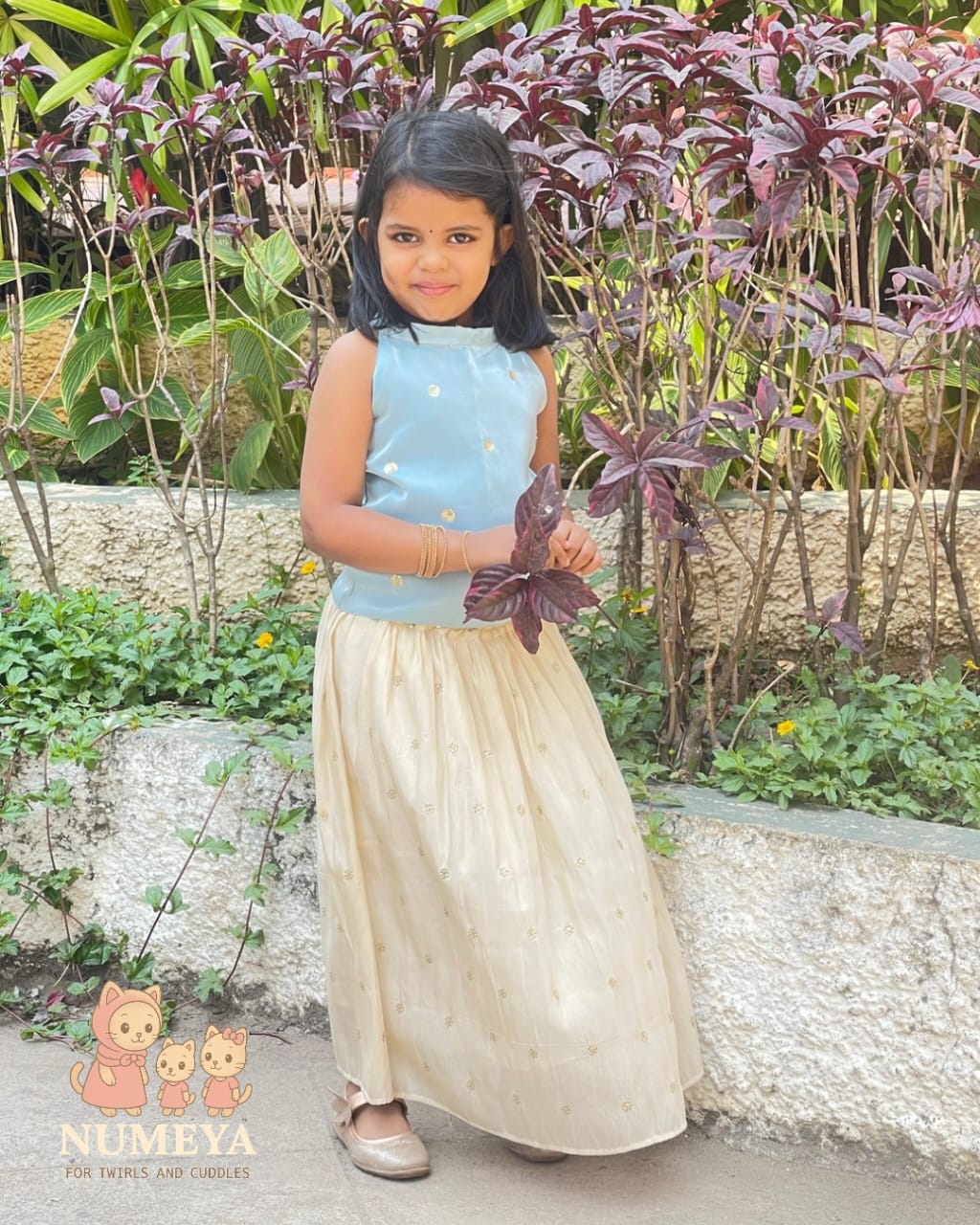 Girl's Festive Tissue Skirt and Blue Top