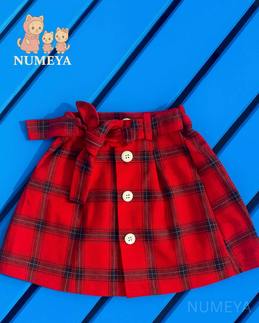 Off-white Hakoba top with red checkered skirt